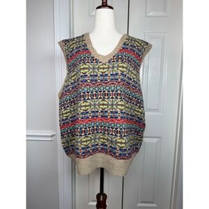 Polo Ralph Lauren Fair Isle Wool Blend V-Neck Sweater Vest XXL Tan Multicolor